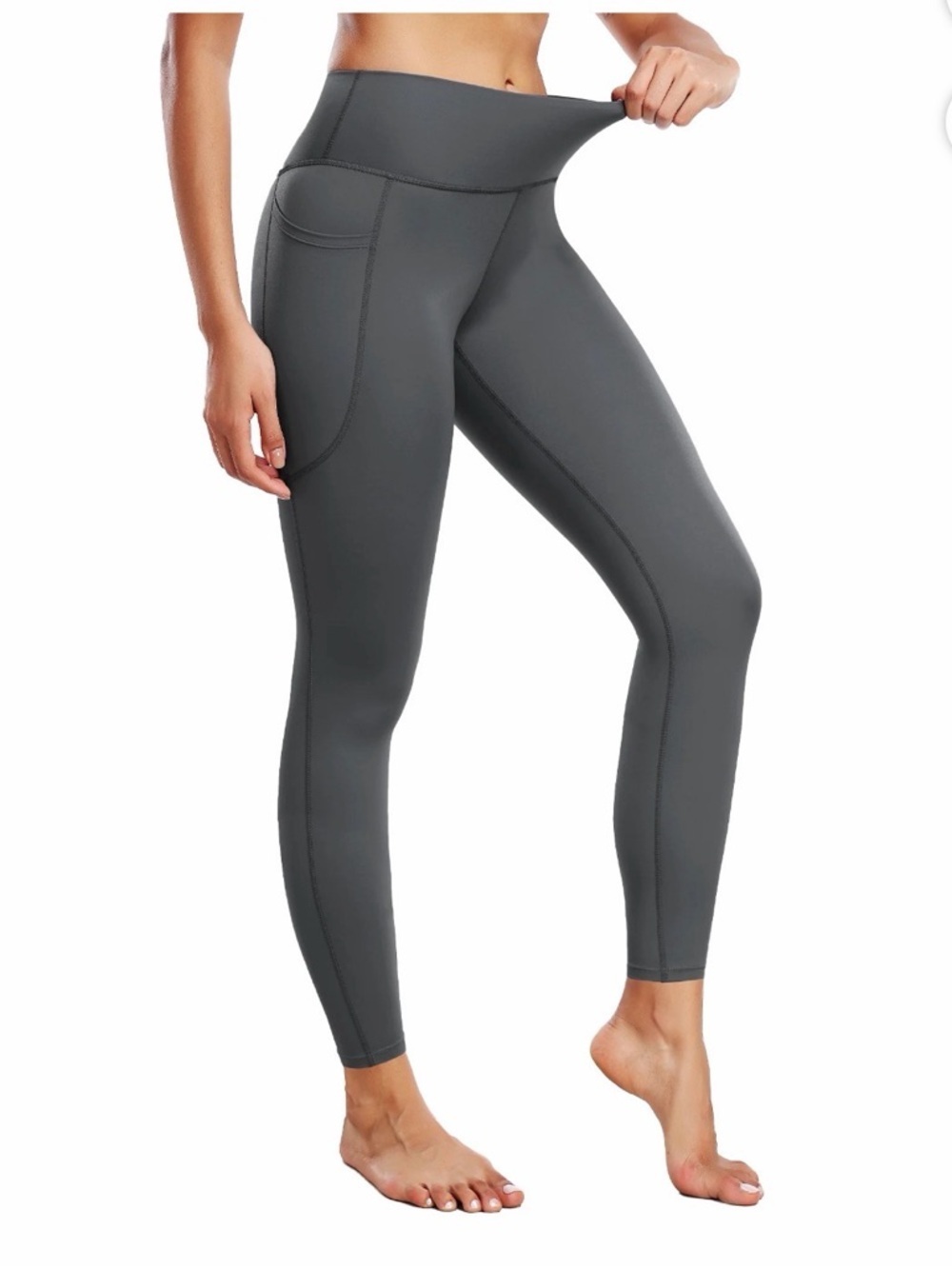 High-Rise Gray Performance Leggings with Side Pocket